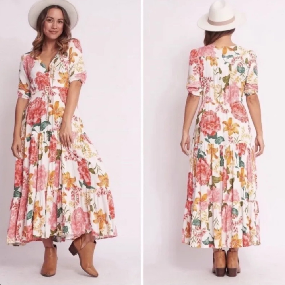 Abel the label anthropologie boho floral dress womens M Osaka Garden Dress